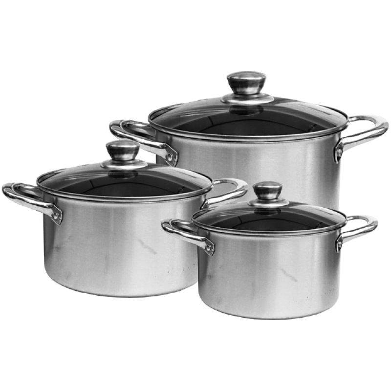 Set 3 oale de inox, 4M, cu manere metalice, capace de sticla, 20/22/24 CM